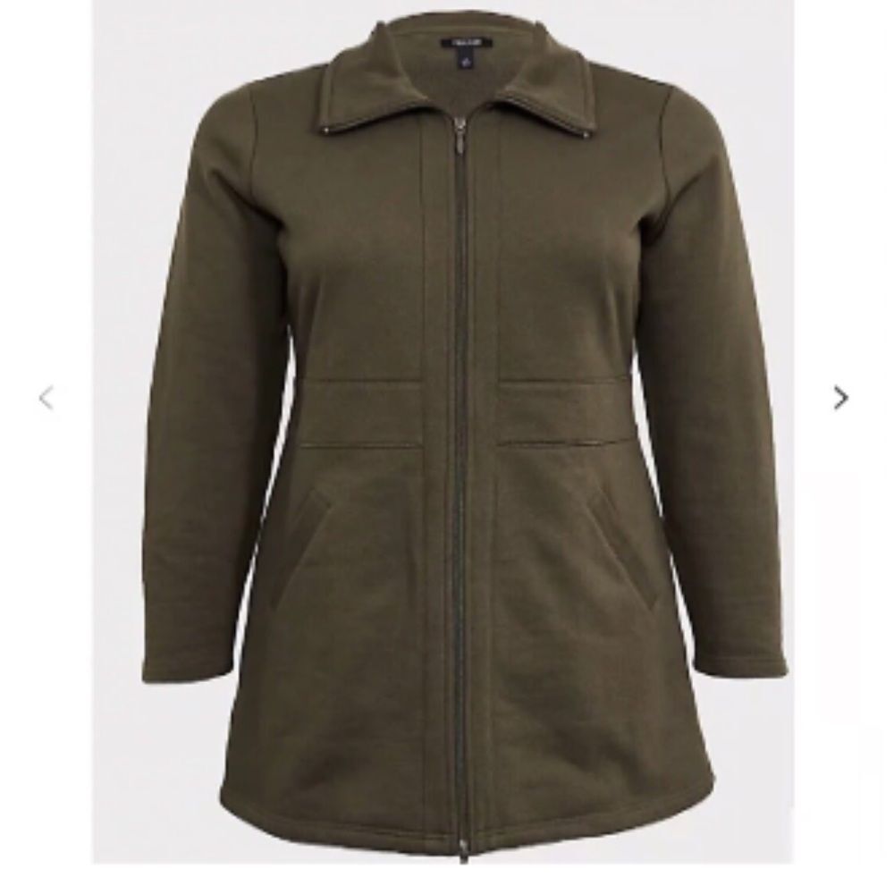 Torrid Women’s Full Dual Zip Longline Fleece Lined Jacket/Overcoat, Olive